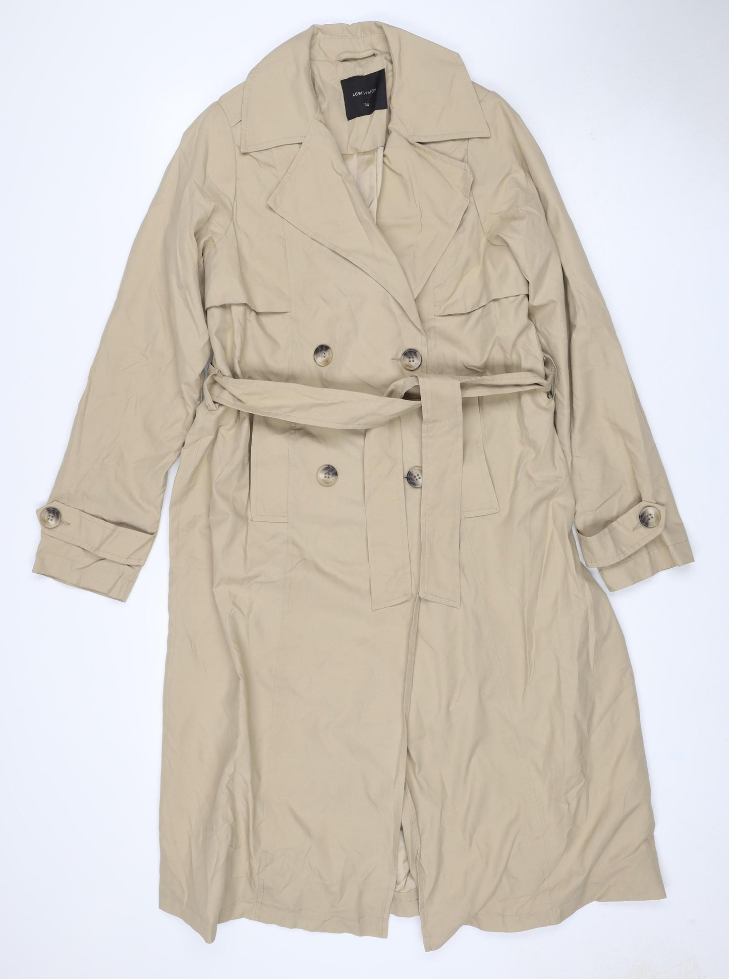 LCW Vision Women’s Beige UK 6 Long Belted Trench Coat