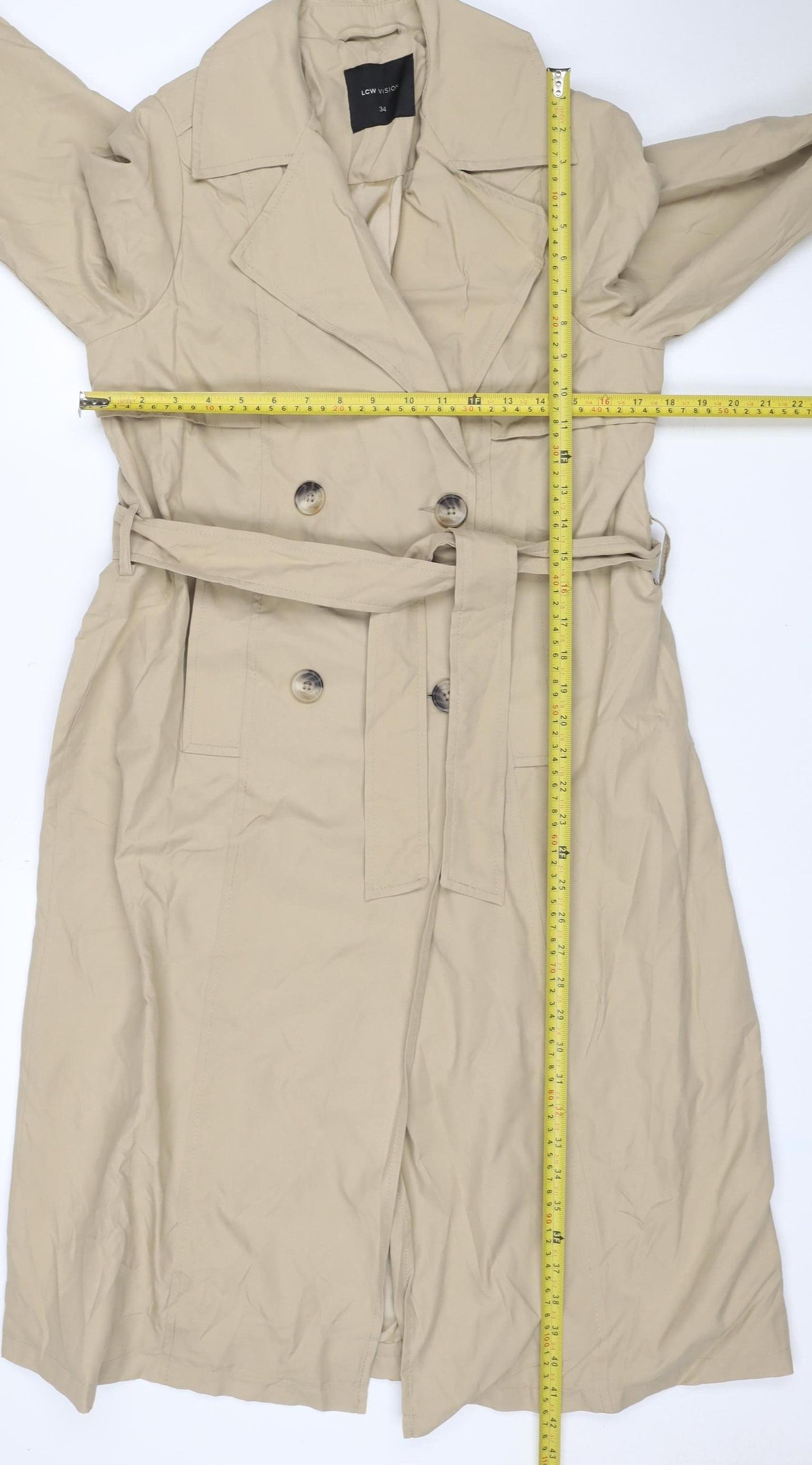 LCW Vision Women’s Beige UK 6 Long Belted Trench Coat