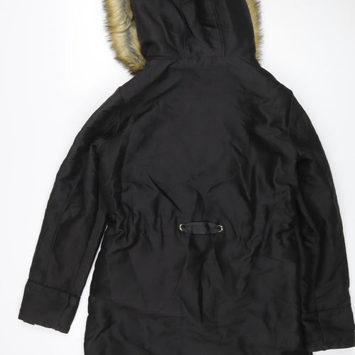 Next Women’s Black UK 8 Faux Fur Hood Belted Long Parka Coat