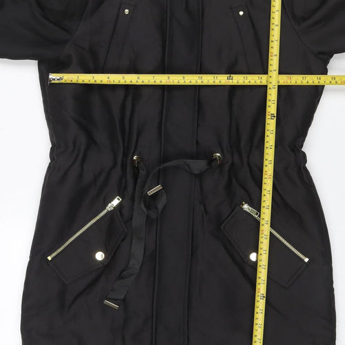 Next Women’s Black UK 8 Faux Fur Hood Belted Long Parka Coat