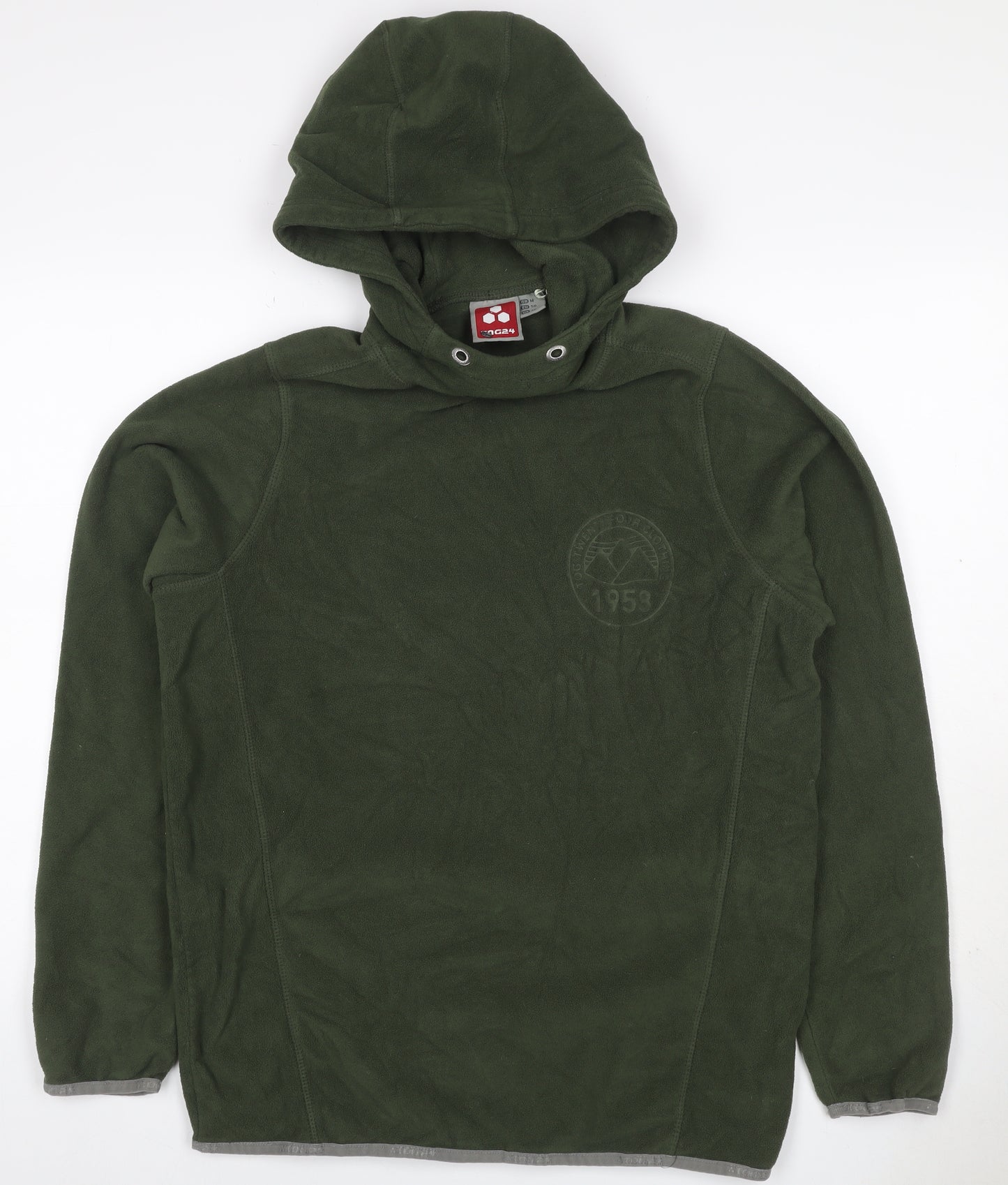 JOG24 Men’s Green M Pullover Fleece Hoodie Embossed Logo Long Sleeve