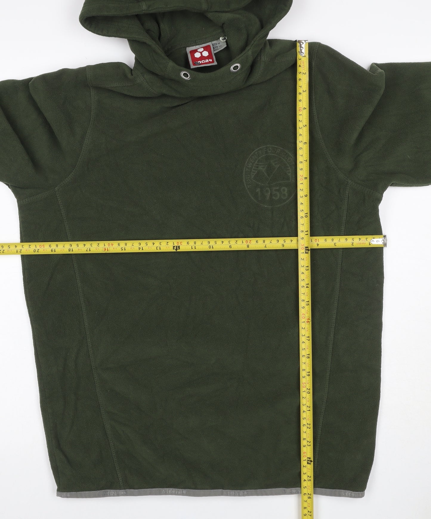 JOG24 Men’s Green M Pullover Fleece Hoodie Embossed Logo Long Sleeve