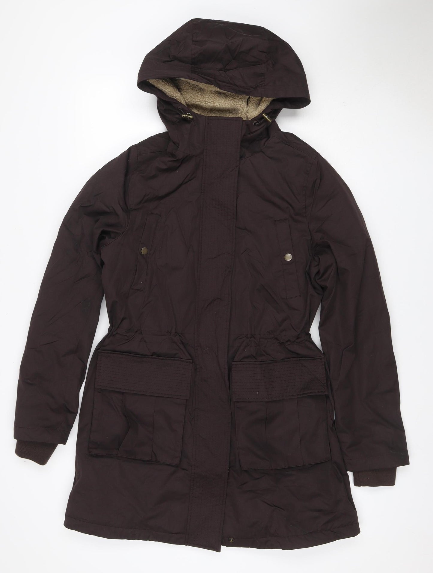 FatFace Women Brown UK 8 Hooded Parka Sherpa Lined Cotton Blend