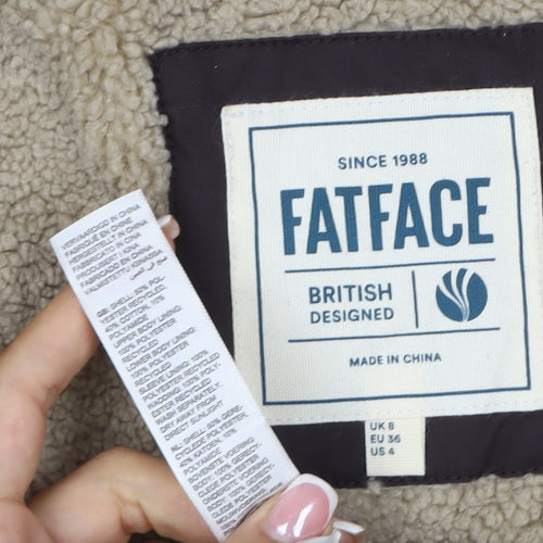 FatFace Women Brown UK 8 Hooded Parka Sherpa Lined Cotton Blend