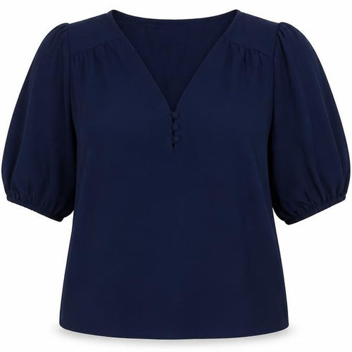 Marks and Spencer Women Blue Size 10 V-Neck Puff Sleeve Blouse