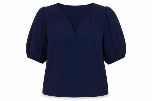 Marks and Spencer Women Blue Size 10 V-Neck Puff Sleeve Blouse
