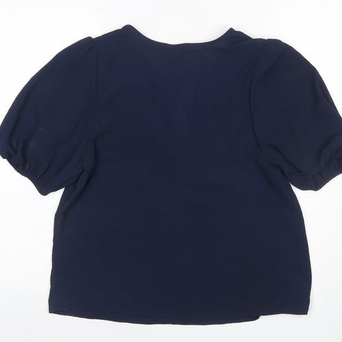 Marks and Spencer Women Blue Size 10 V-Neck Puff Sleeve Blouse