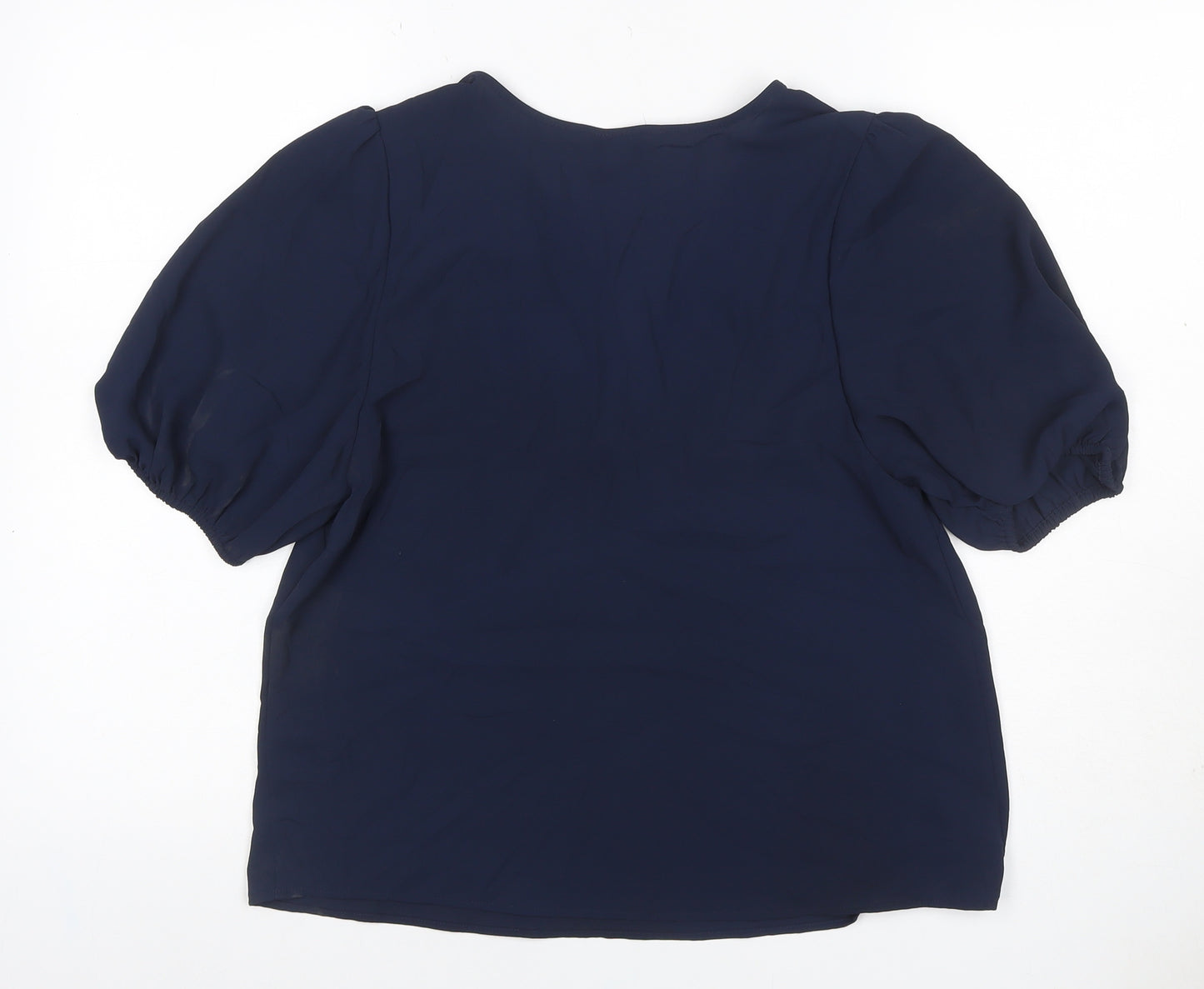 Marks and Spencer Women Blue Size 10 V-Neck Puff Sleeve Blouse