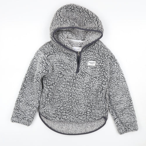 Abercrombie & Fitch Girls Grey 7-8 Years Sherpa Fleece 1/4 Zip Hoodie