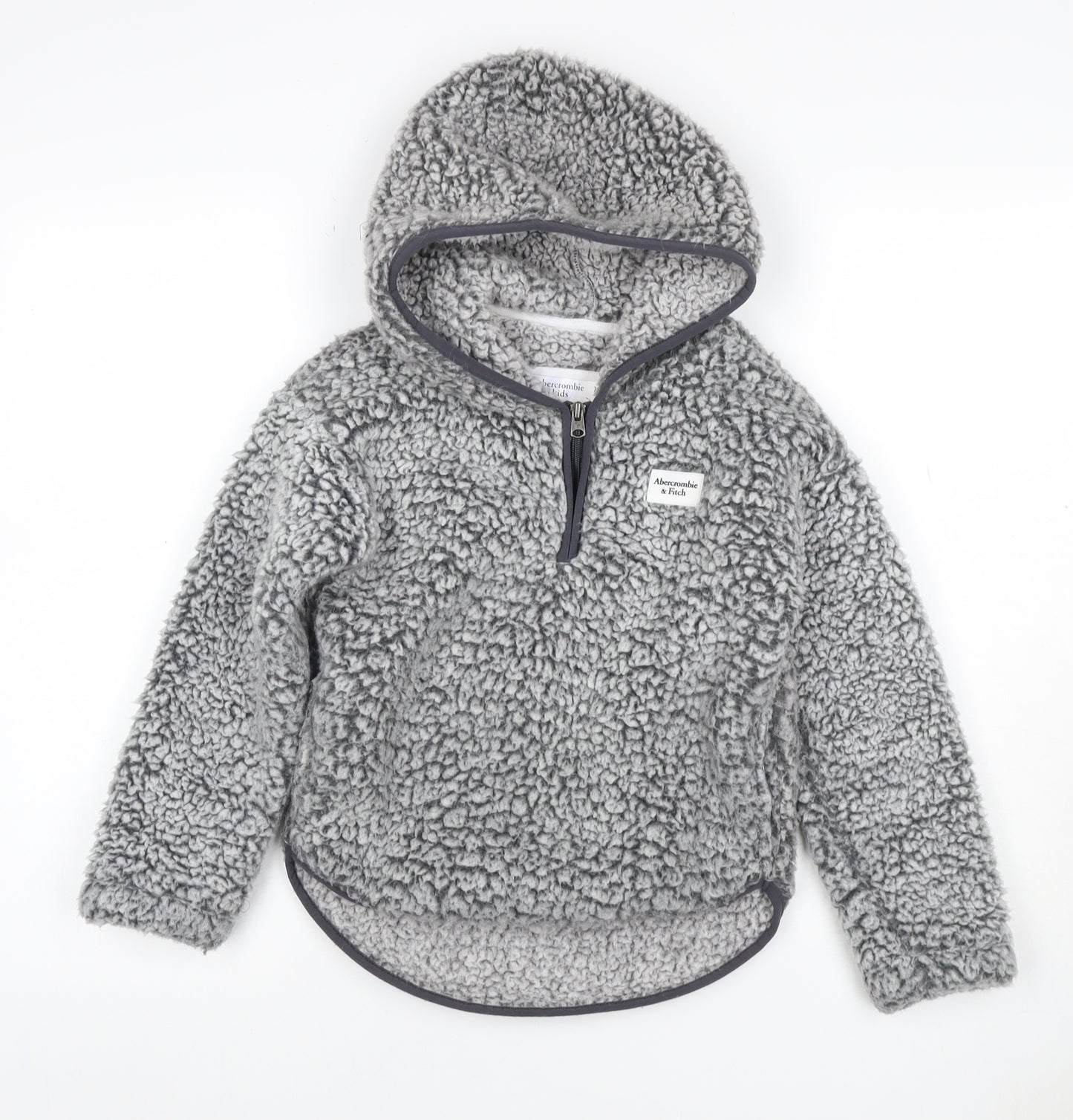 Abercrombie & Fitch Girls Grey 7-8 Years Sherpa Fleece 1/4 Zip Hoodie