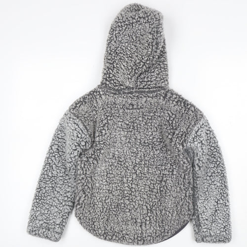 Abercrombie & Fitch Girls Grey 7-8 Years Sherpa Fleece 1/4 Zip Hoodie