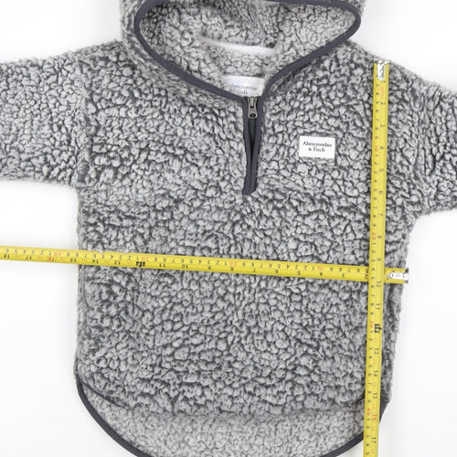 Abercrombie & Fitch Girls Grey 7-8 Years Sherpa Fleece 1/4 Zip Hoodie