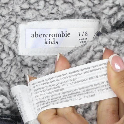 Abercrombie & Fitch Girls Grey 7-8 Years Sherpa Fleece 1/4 Zip Hoodie