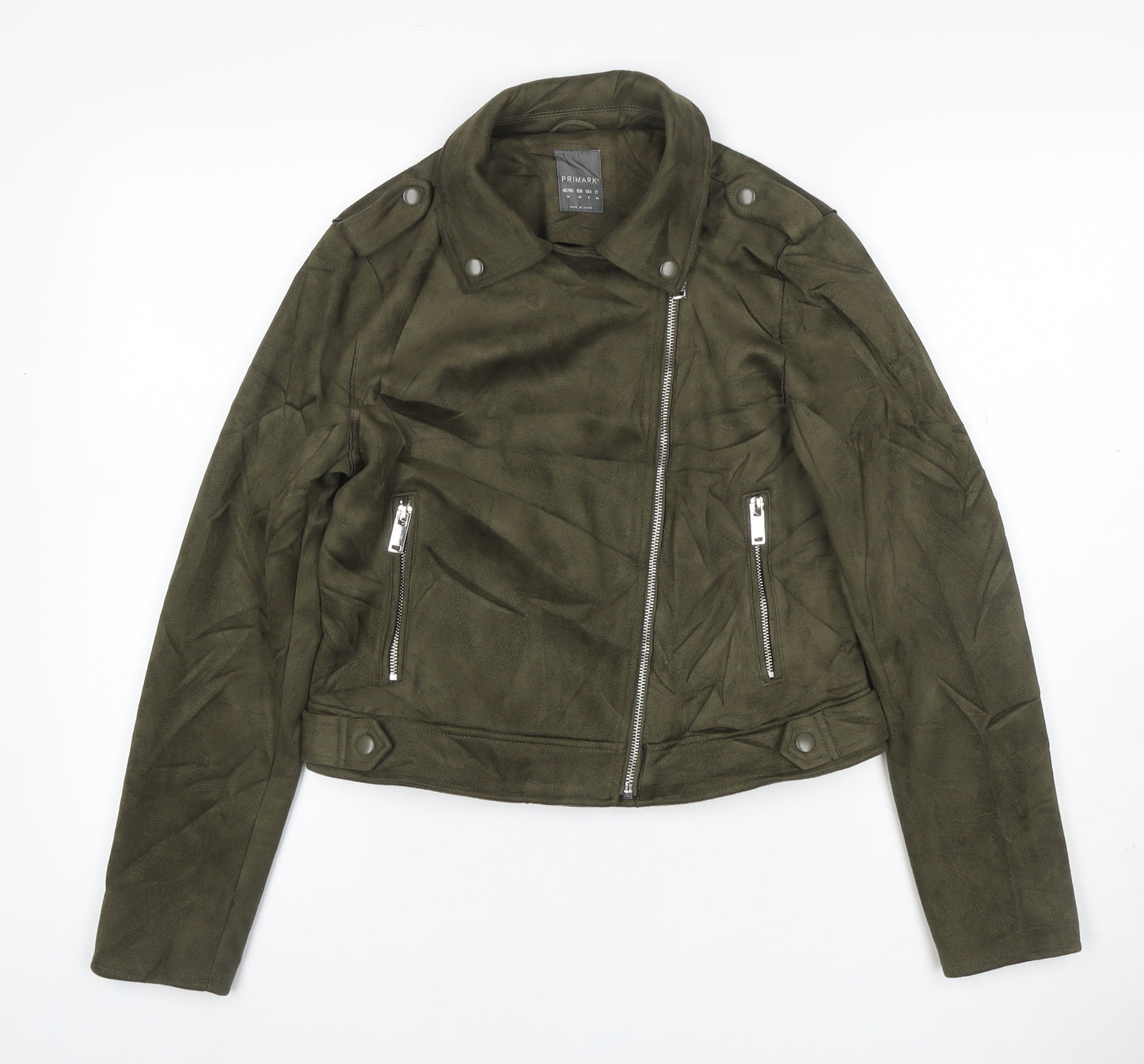 Primark Women’s Green UK 12 Faux Suede Biker Jacket Zip
