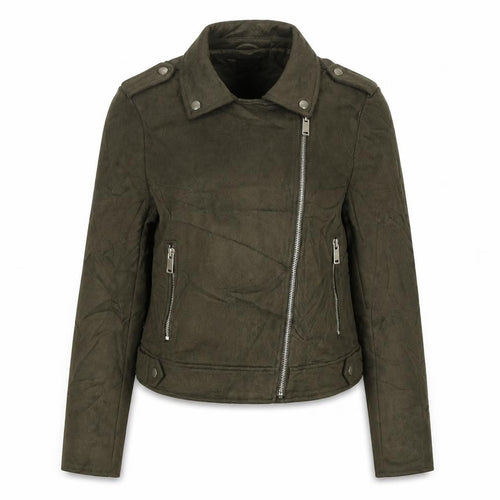 Primark Women’s Green UK 12 Faux Suede Biker Jacket Zip