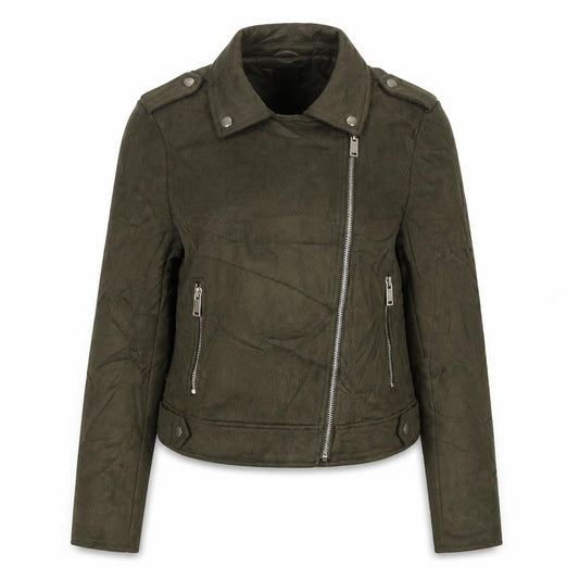 Primark Women’s Green UK 12 Faux Suede Biker Jacket Zip