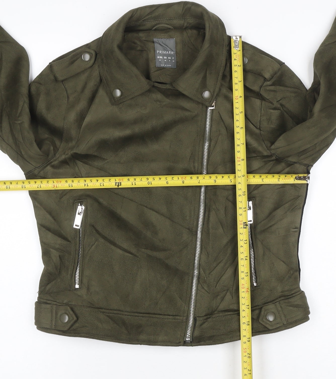 Primark Women’s Green UK 12 Faux Suede Biker Jacket Zip