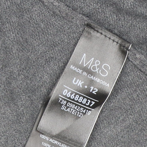 Marks and Spencer Women Grey Size 12 Open Knit Cardigan Pockets