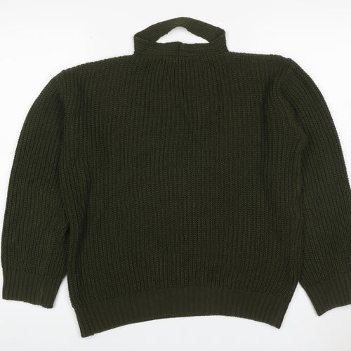 QED London Women’s Green L Chunky Knit V-Neck Choker Jumper