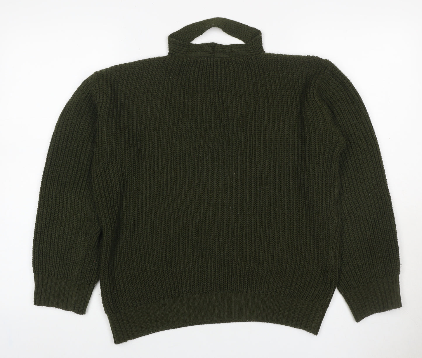 QED London Women’s Green L Chunky Knit V-Neck Choker Jumper