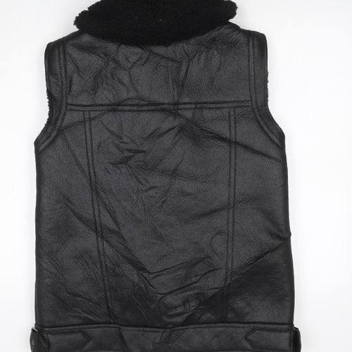 M&S Women’s Black Size 10 Faux Leather Biker Shearling Waistcoat
