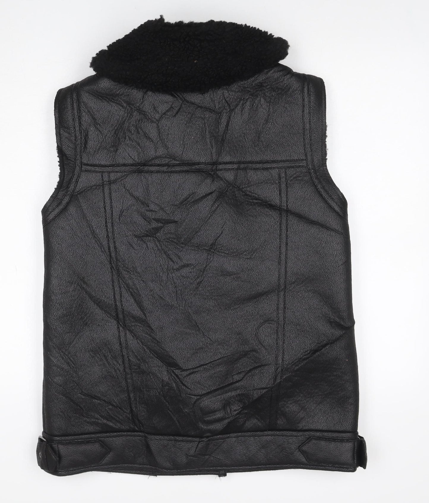 M&S Women’s Black Size 10 Faux Leather Biker Shearling Waistcoat