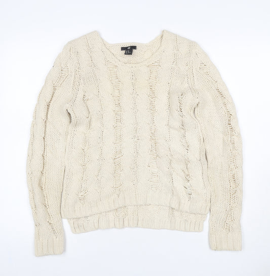 H&M Women Ivory XS Cable Knit Chunky Pullover Jumper Cotton Blend