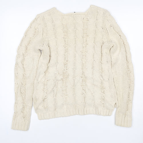 H&M Women Ivory XS Cable Knit Chunky Pullover Jumper Cotton Blend