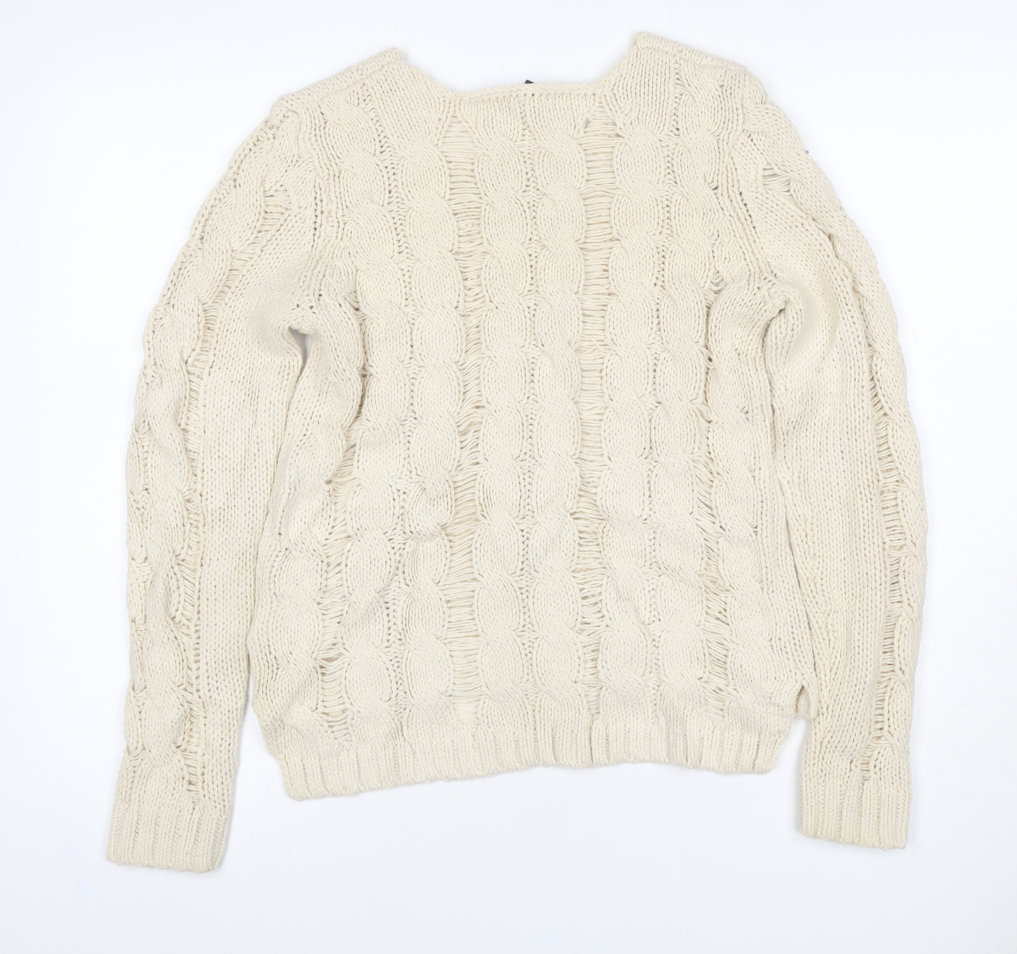 H&M Women Ivory XS Cable Knit Chunky Pullover Jumper Cotton Blend