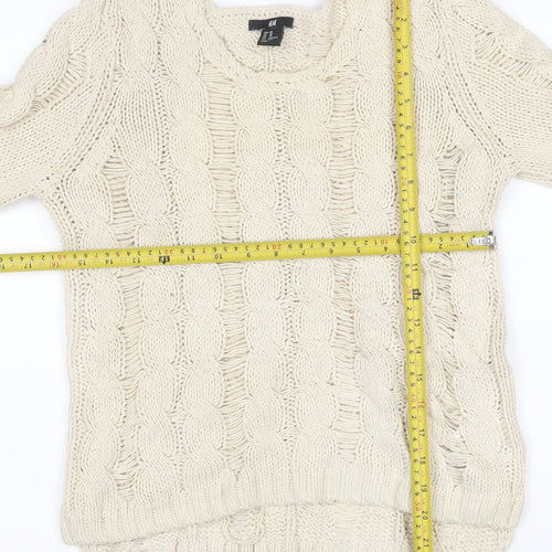 H&M Women Ivory XS Cable Knit Chunky Pullover Jumper Cotton Blend