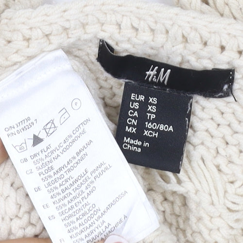 H&M Women Ivory XS Cable Knit Chunky Pullover Jumper Cotton Blend