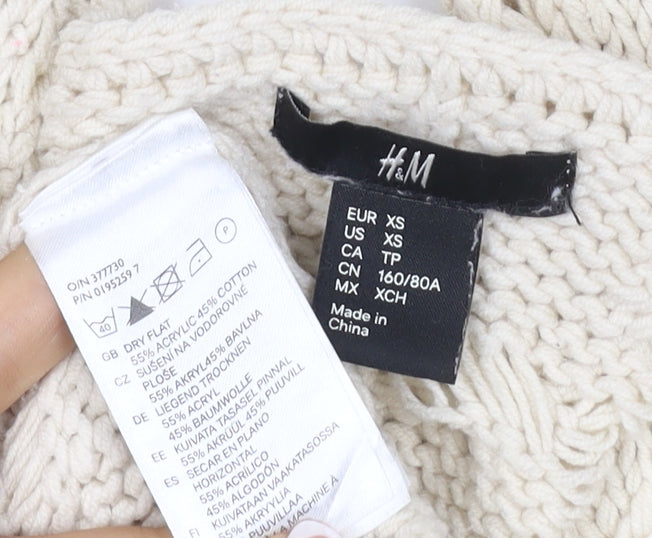 H&M Women Ivory XS Cable Knit Chunky Pullover Jumper Cotton Blend