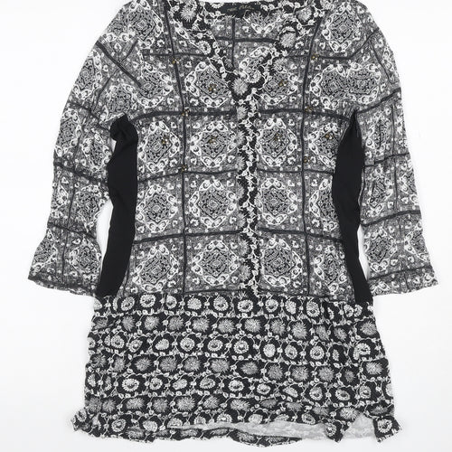 Next Petite Women’s Black White UK 6 Shift Mini Floral Button Dress