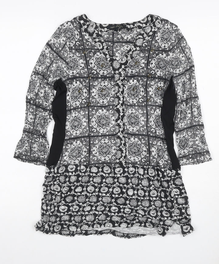 Next Petite Women’s Black White UK 6 Shift Mini Floral Button Dress