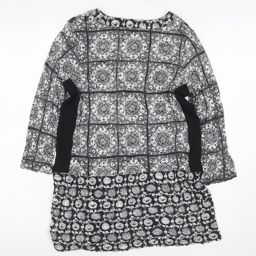 Next Petite Women’s Black White UK 6 Shift Mini Floral Button Dress