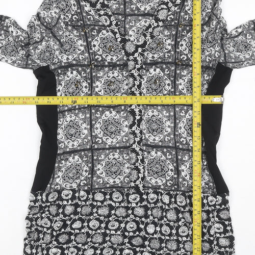 Next Petite Women’s Black White UK 6 Shift Mini Floral Button Dress