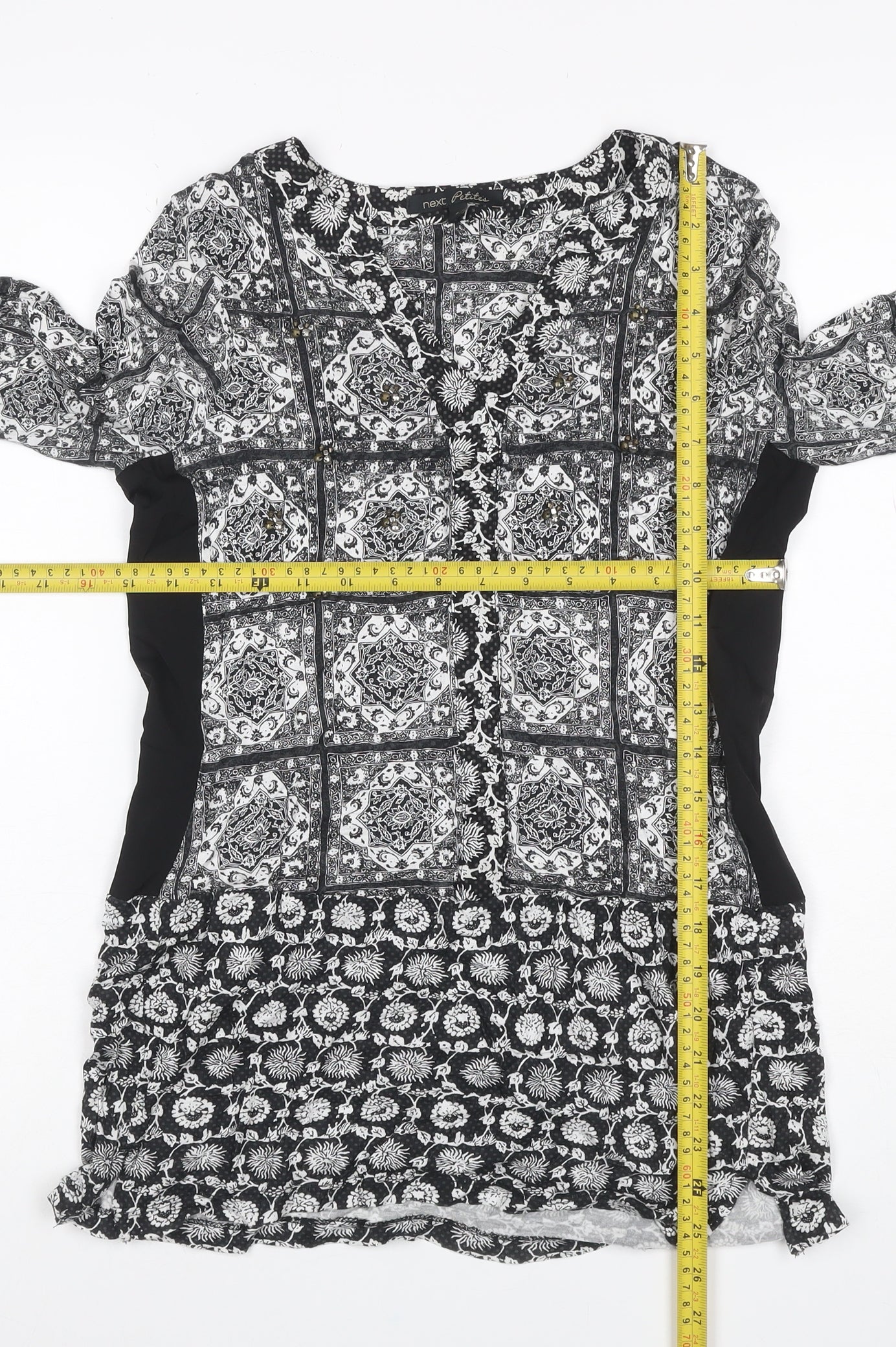 Next Petite Women’s Black White UK 6 Shift Mini Floral Button Dress