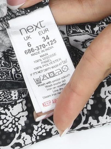 Next Petite Women’s Black White UK 6 Shift Mini Floral Button Dress