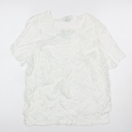Reiss Women White M Floral Lace Puff Sleeve Short Sleeve T-Shirt