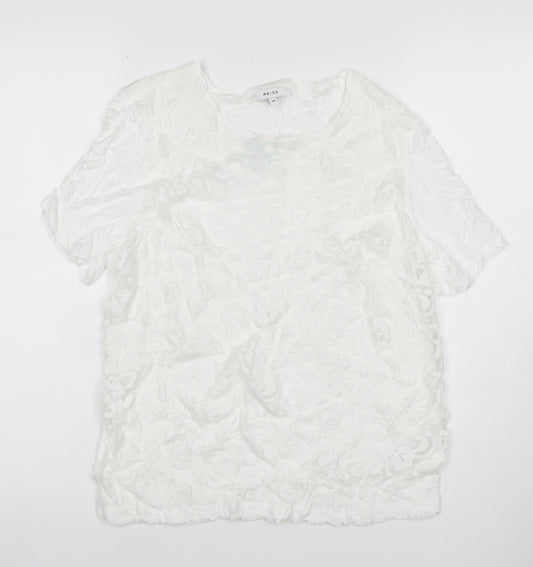 Reiss Women White M Floral Lace Puff Sleeve Short Sleeve T-Shirt