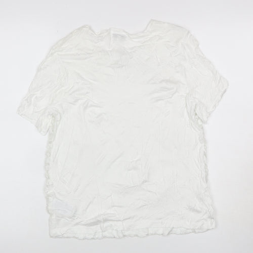 Reiss Women White M Floral Lace Puff Sleeve Short Sleeve T-Shirt