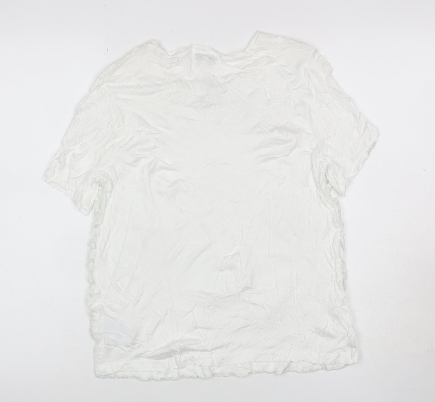Reiss Women White M Floral Lace Puff Sleeve Short Sleeve T-Shirt