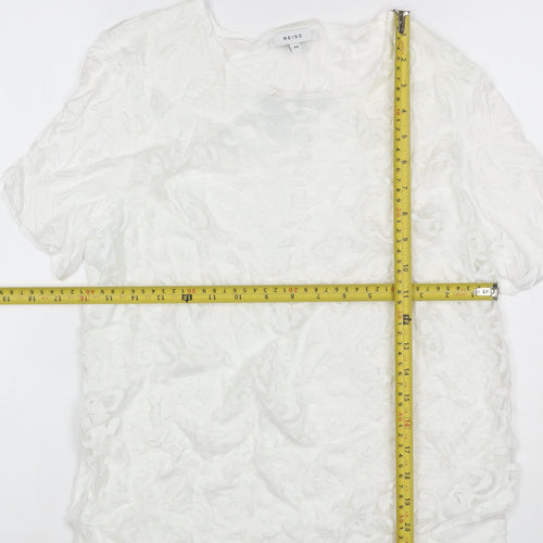 Reiss Women White M Floral Lace Puff Sleeve Short Sleeve T-Shirt