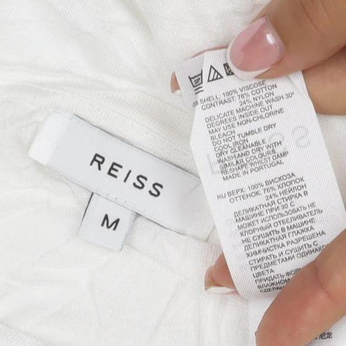 Reiss Women White M Floral Lace Puff Sleeve Short Sleeve T-Shirt