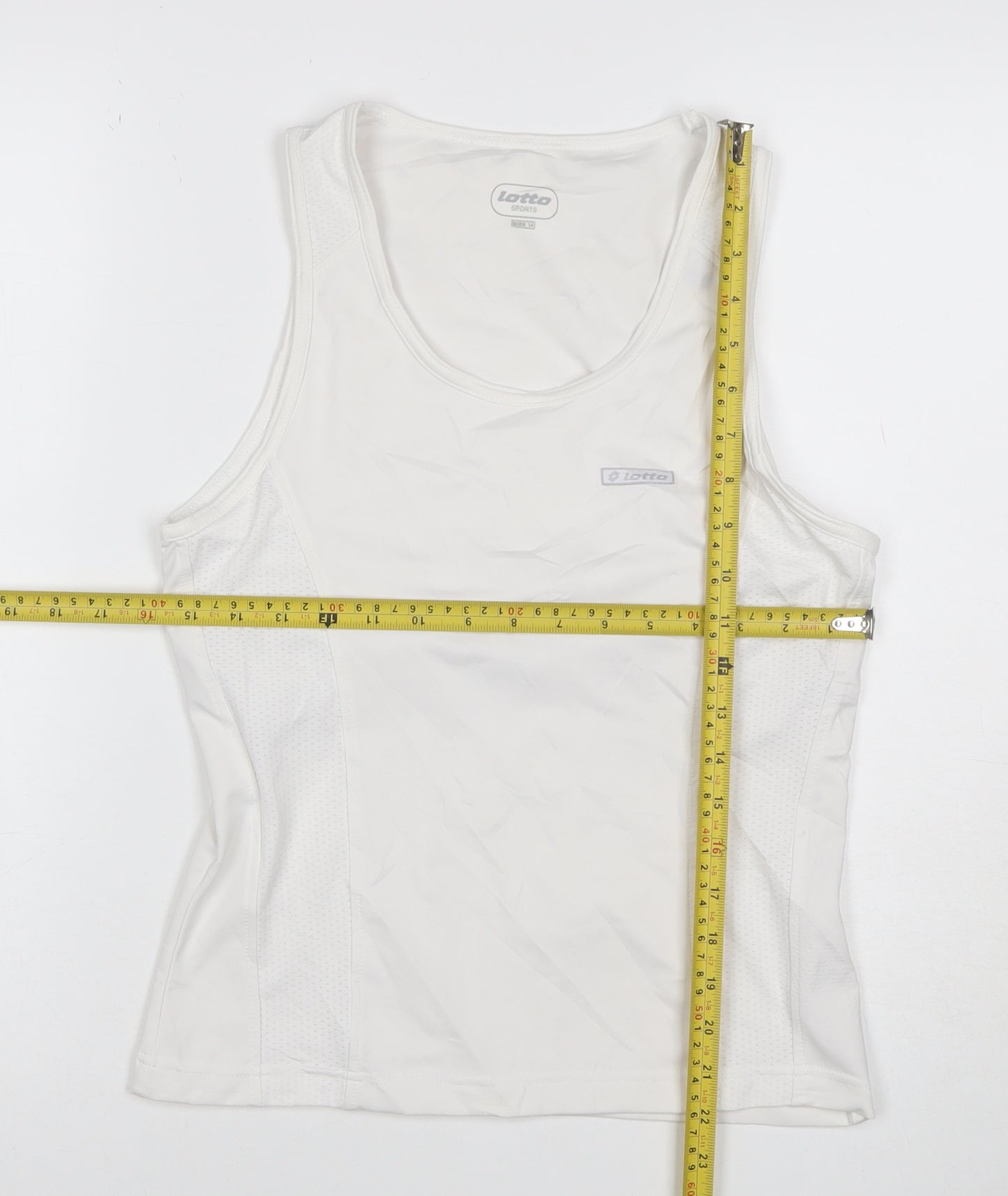 Lotto Women White Size 14 Athletic Mesh Panel Stretch Tank Top