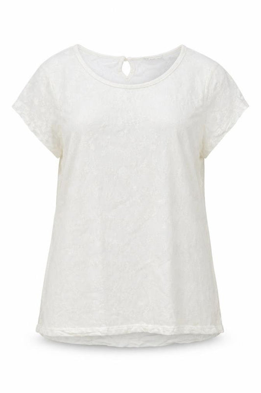 LCW Casual Women Ivory 2XL Floral Lace Keyhole Cap Sleeve Blouse