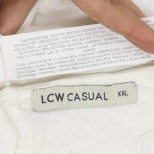 LCW Casual Women Ivory 2XL Floral Lace Keyhole Cap Sleeve Blouse