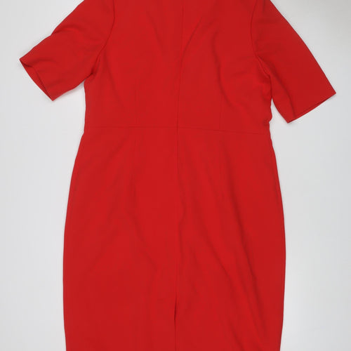 Bruce Oldfield Women Red UK 16 Sheath Knee Dress Collared Long Sleeve