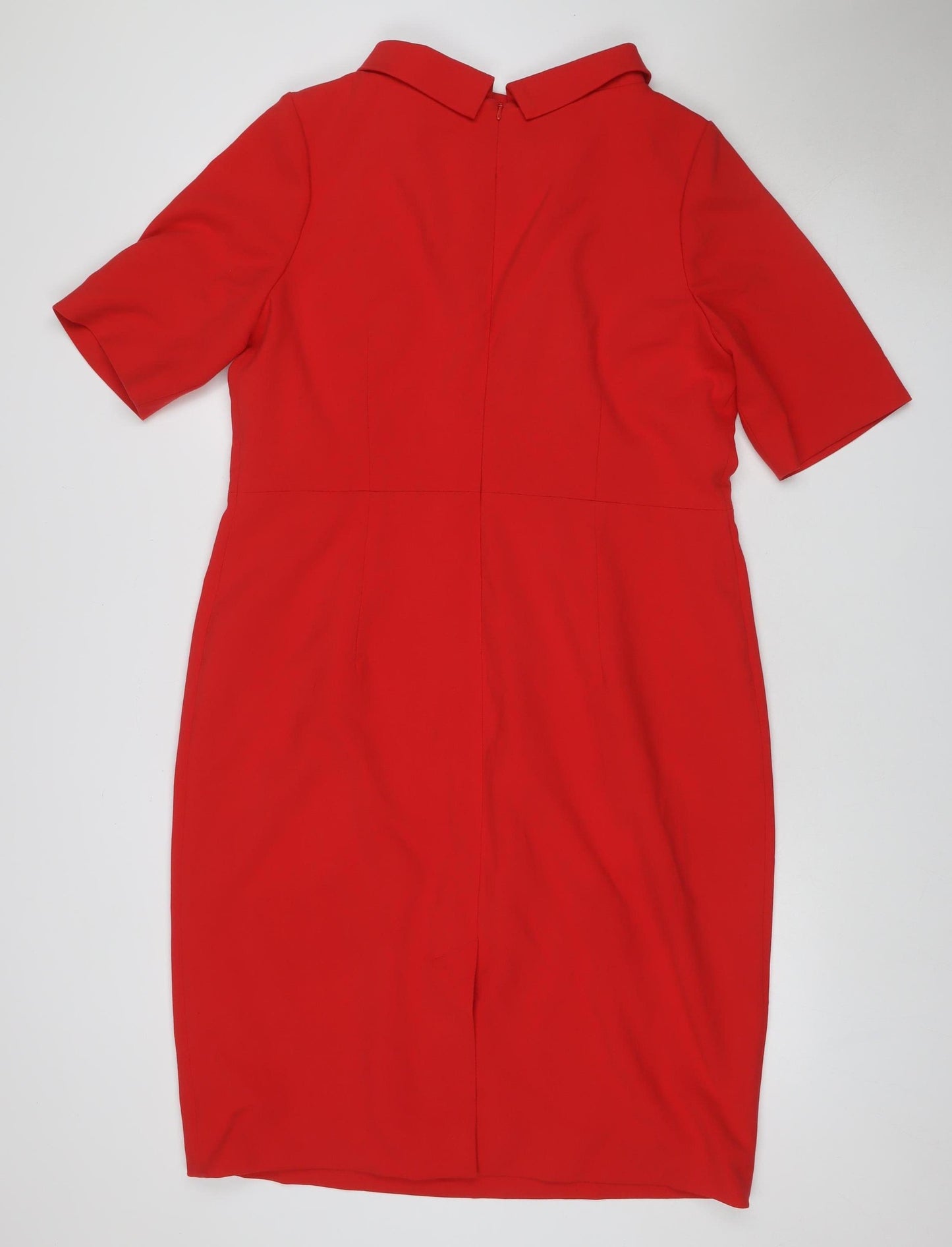 Bruce Oldfield Women Red UK 16 Sheath Knee Dress Collared Long Sleeve