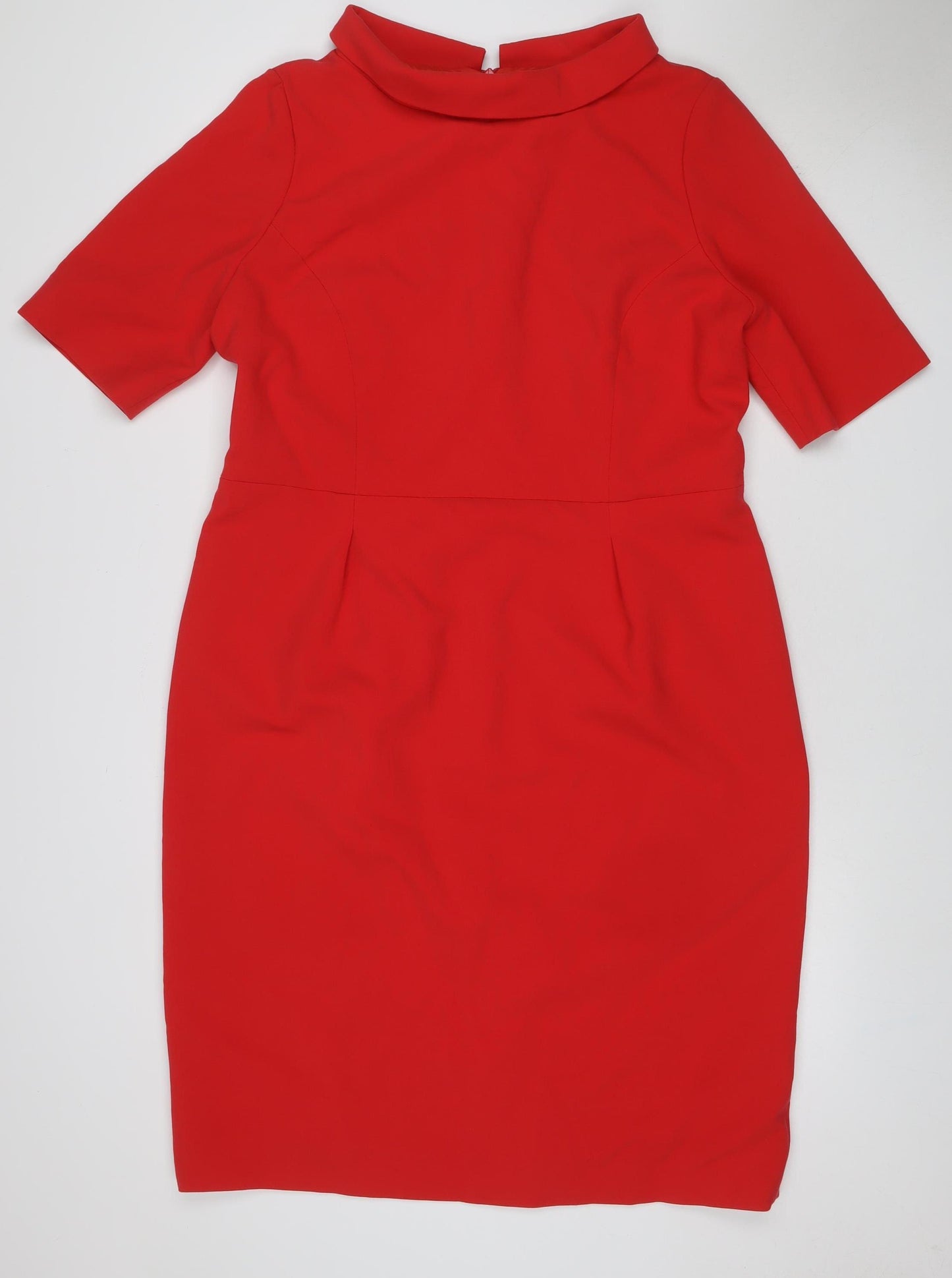 Bruce Oldfield Women Red UK 16 Sheath Knee Dress Collared Long Sleeve